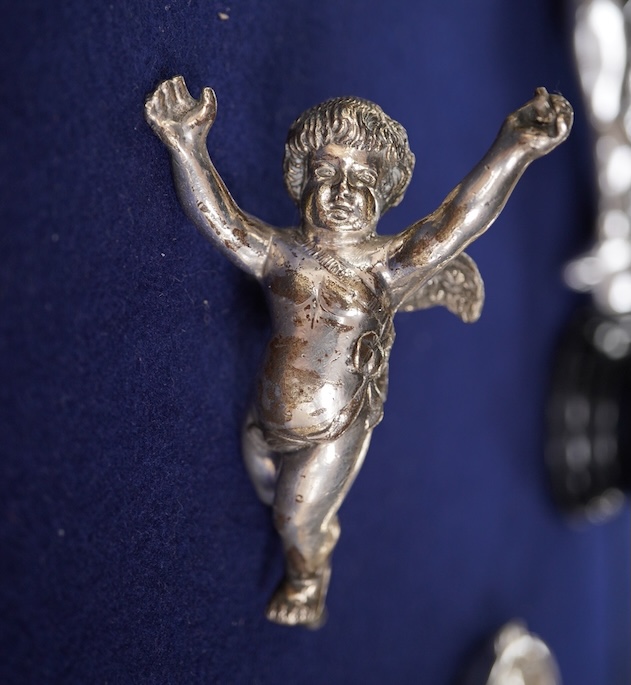 Eight figural chrome and brass car mascots, etc. including a knight in full armour mounted on a threaded radiator cap, a sphinx mounted on a threaded radiator cap, plus an additional sphinx mounted on an alabaster plinth